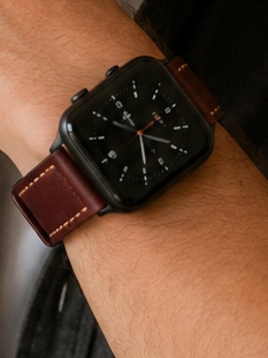 Genuine Leather Other - Genuine Leather Apple Watch Band 24 Brown Distressed Strap Black Hardware